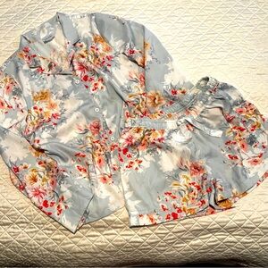 Light Blue Floral Satin Pajama Set - Women Intimates & Sleepwear